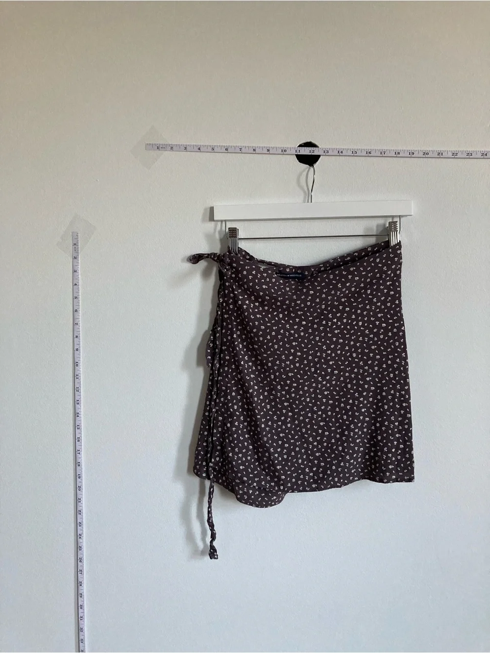 Brandy Melville Black Mini Wrap Skirt with White Ditsy Print
